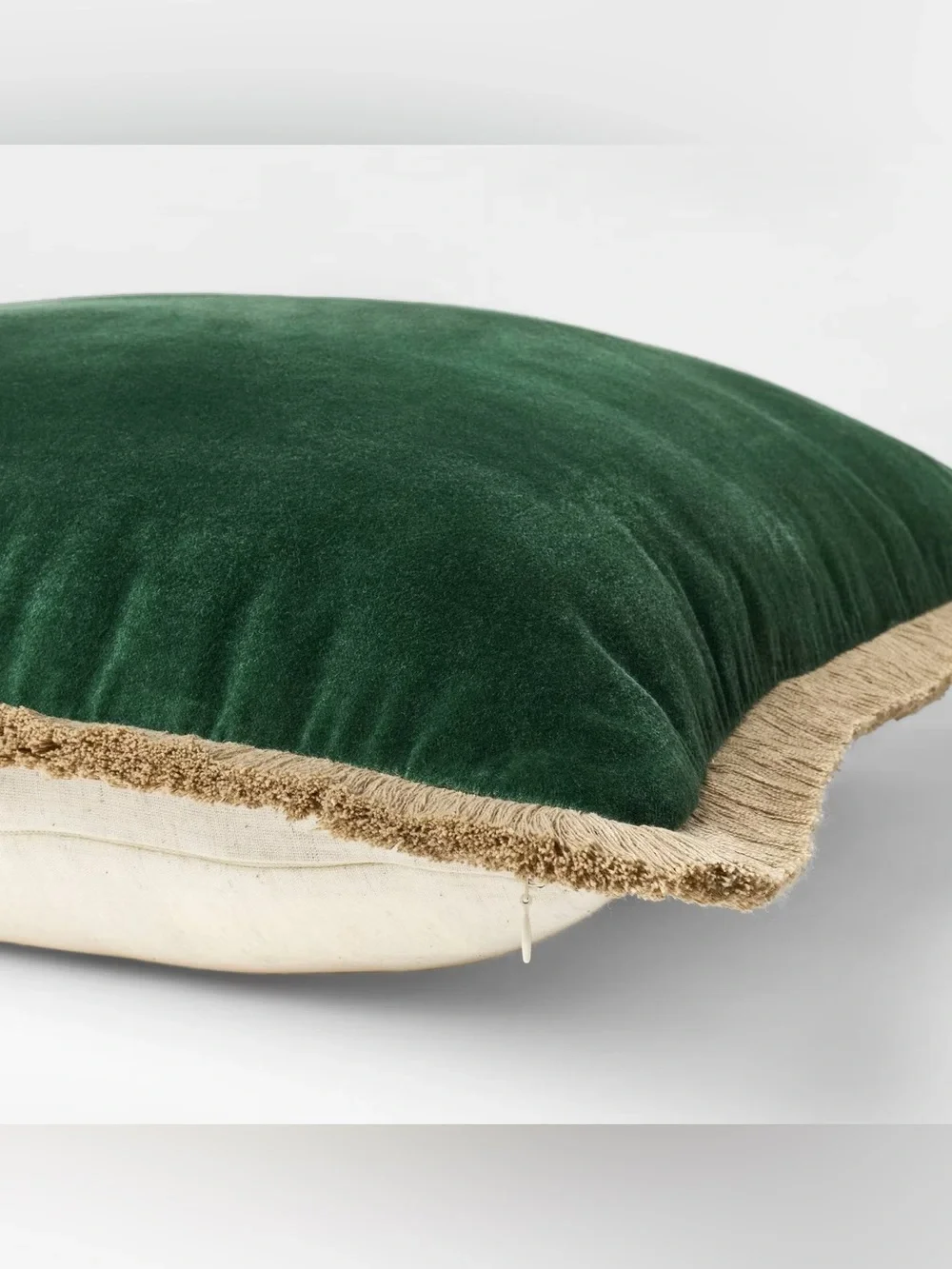Velvet Throw Pillow with Fringe Trim Green - Threshold Studio McGee